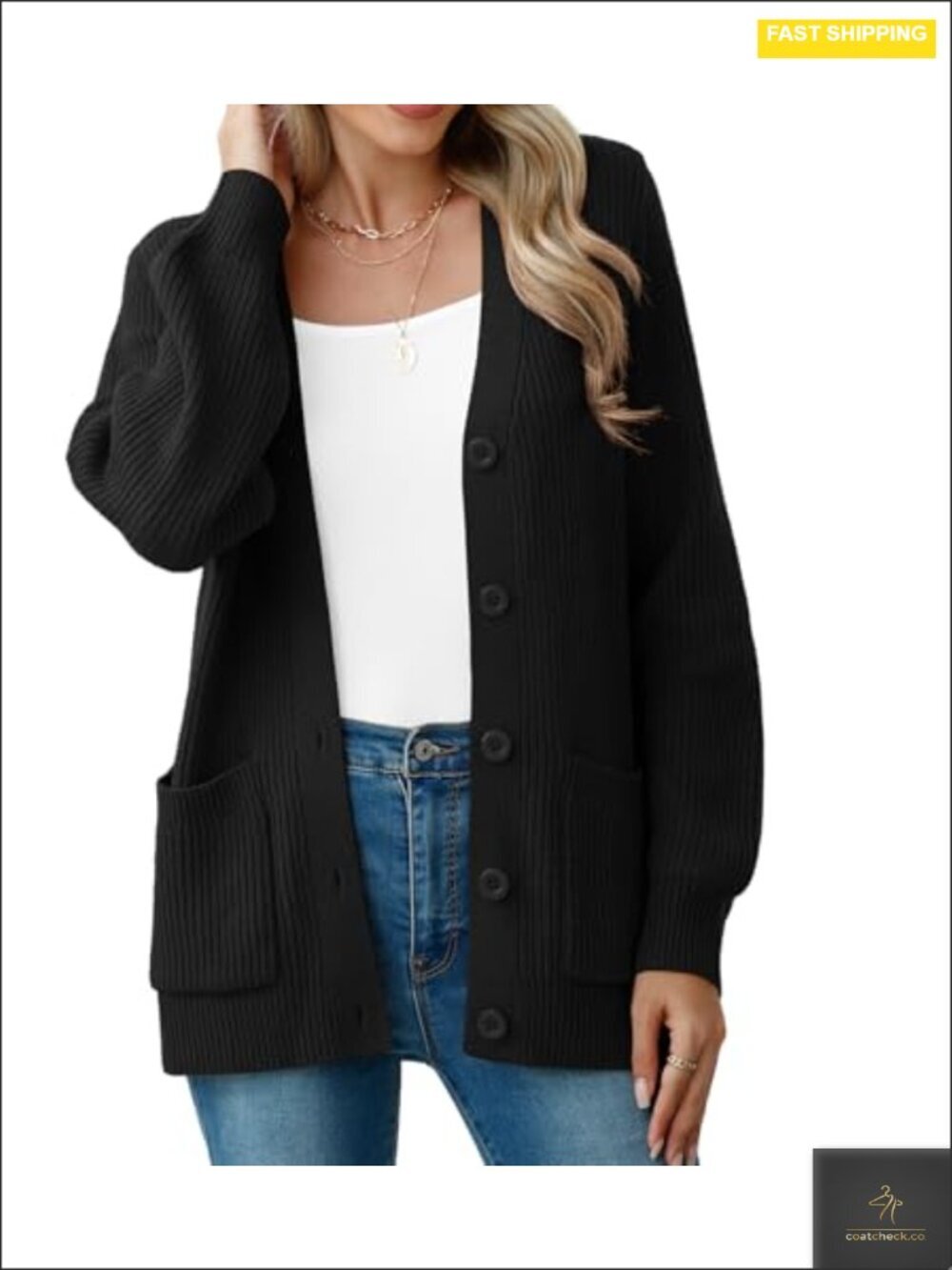 Chunky Knit Cardigan Sweater Long Sleeve V Neck Button Up with Pockets